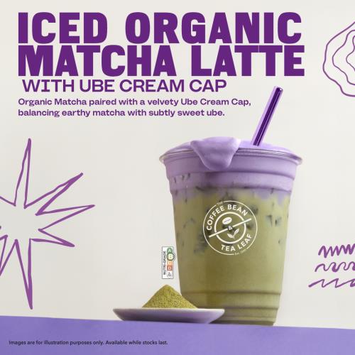 The Coffee Bean & Tea Leaf - Iced Organic Matcha Latte with Ube Cream Cap