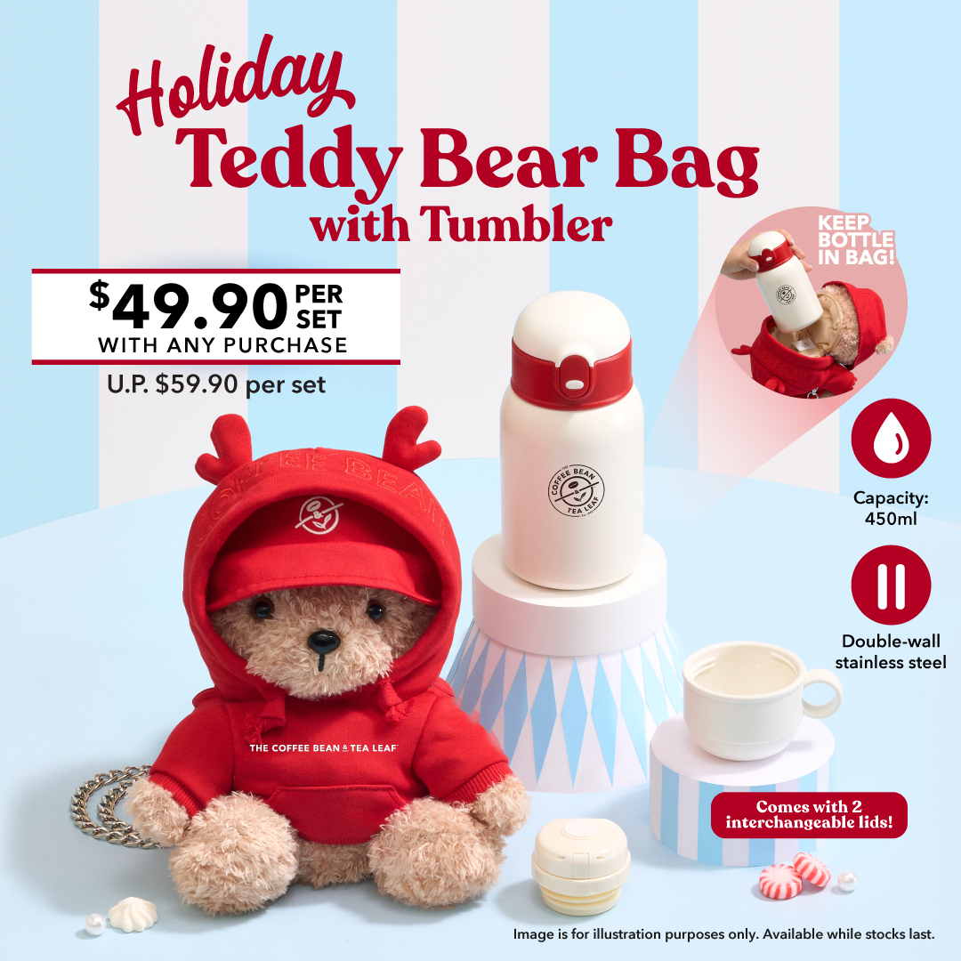The Coffee Bean & Tea Leaf - Holiday Teddy Bear Bag with Tumbler